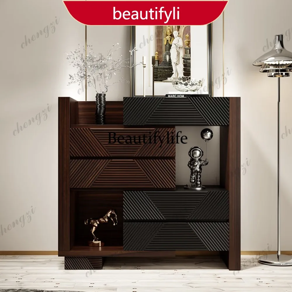 M45  Drawer Chest Walnut Wood Italian Light Luxury Side Cabinet Mid-Century Modern Extendable Solid Wood Storage for Bedroom