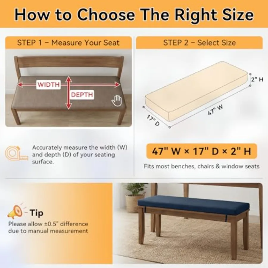 Bench Cushion 47 inch, Durable Bench Cushions for Indoor Furniture, Window Seat Cushions Indoor, Personalized Custom Bench Cush