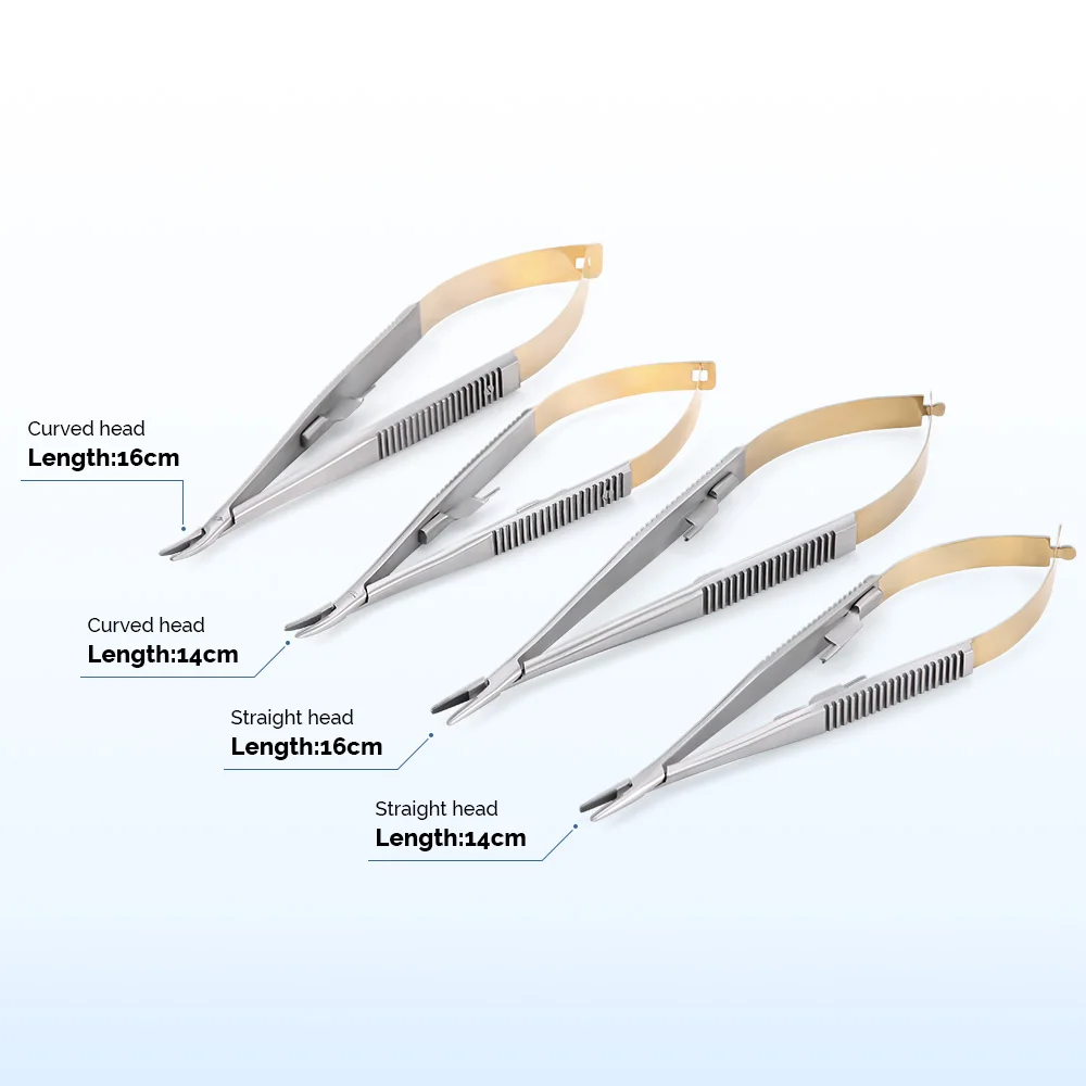 Porta-Agulhas Azdent Castroviejo com Fechadura, Pinça de Agulha, Pinça Dental Forceps, Microcirurgia, Reta e Curva, 14cm, 16cm