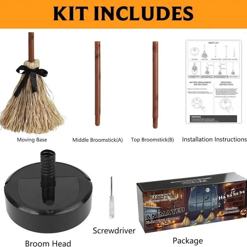 

Halloween Removable Dance Broom Party Animated Floating Broom Creepy Sounds Scary Haunted House Decoration Yard Garden Lawn Gift