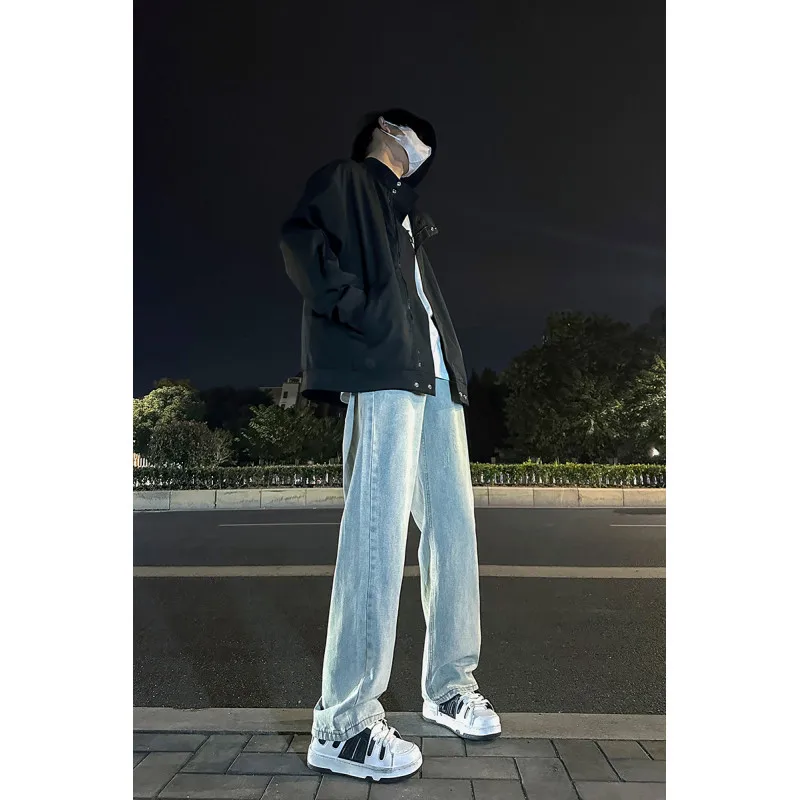 

Мужские джинсы American High Street с флисовой подкладкой, утепленные, эластичные, свободные, широкие брюки, зимние прямые брюки