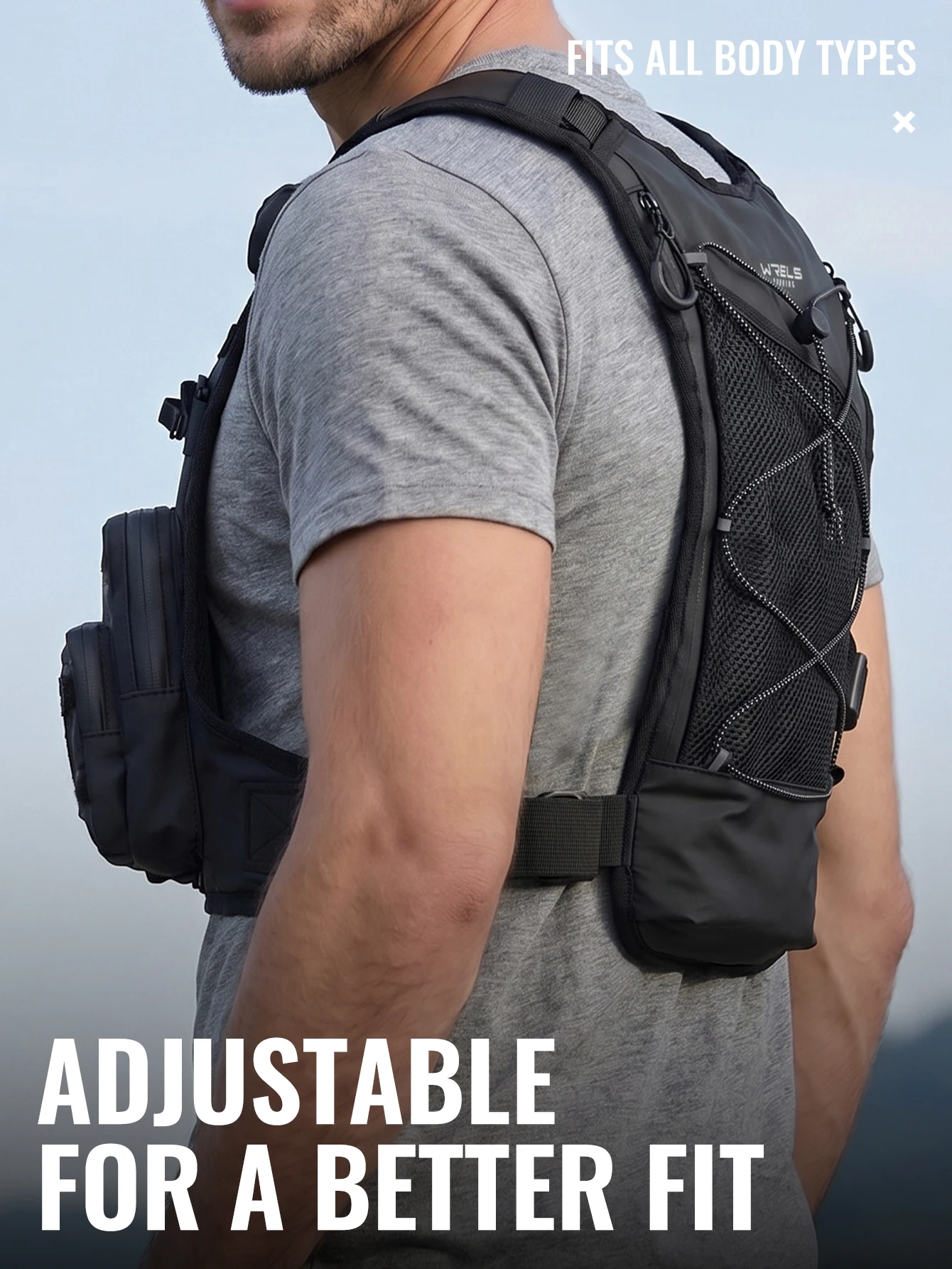 WRELS Hydration-Laufweste, Brusttasche, atmungsaktiv, wasserdicht, mit mehreren Fächern, Sporttasche für Wanderungen, Radtouren und Marathons. – Detail 10