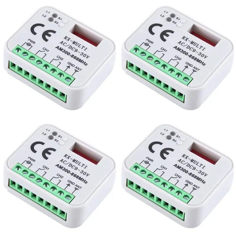 

New Tech 4X Universal Garage Door Remote Control RX Multi Frequency 300-868Mhz Opener Switch 9-30V Relay RX 2CH Relay Module