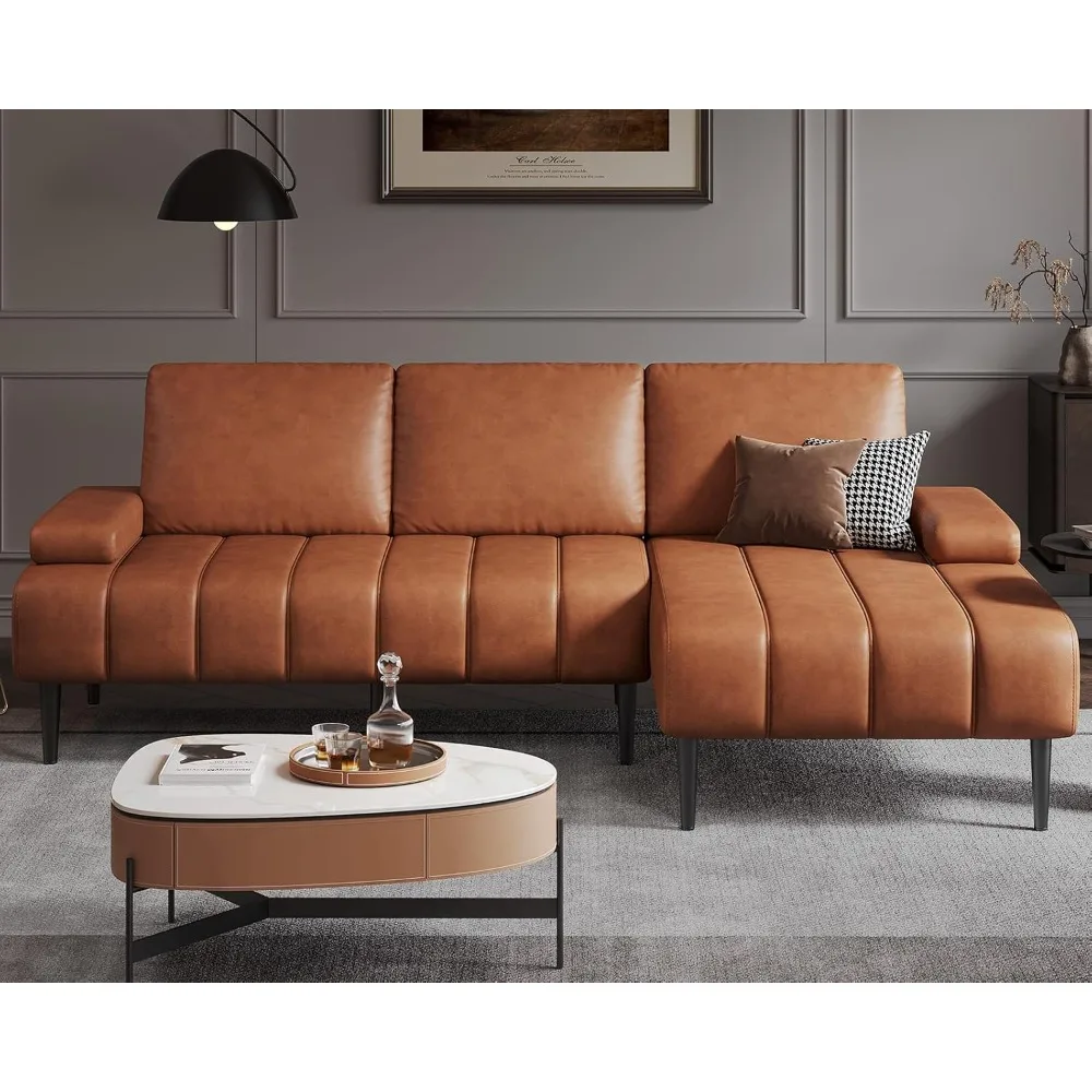 Sectional Couch for Living Room,94.5'' Faux Leather L-Shaped Sofa Couches,Modern Upholstered 3 Seat Couch with Removable Armrest