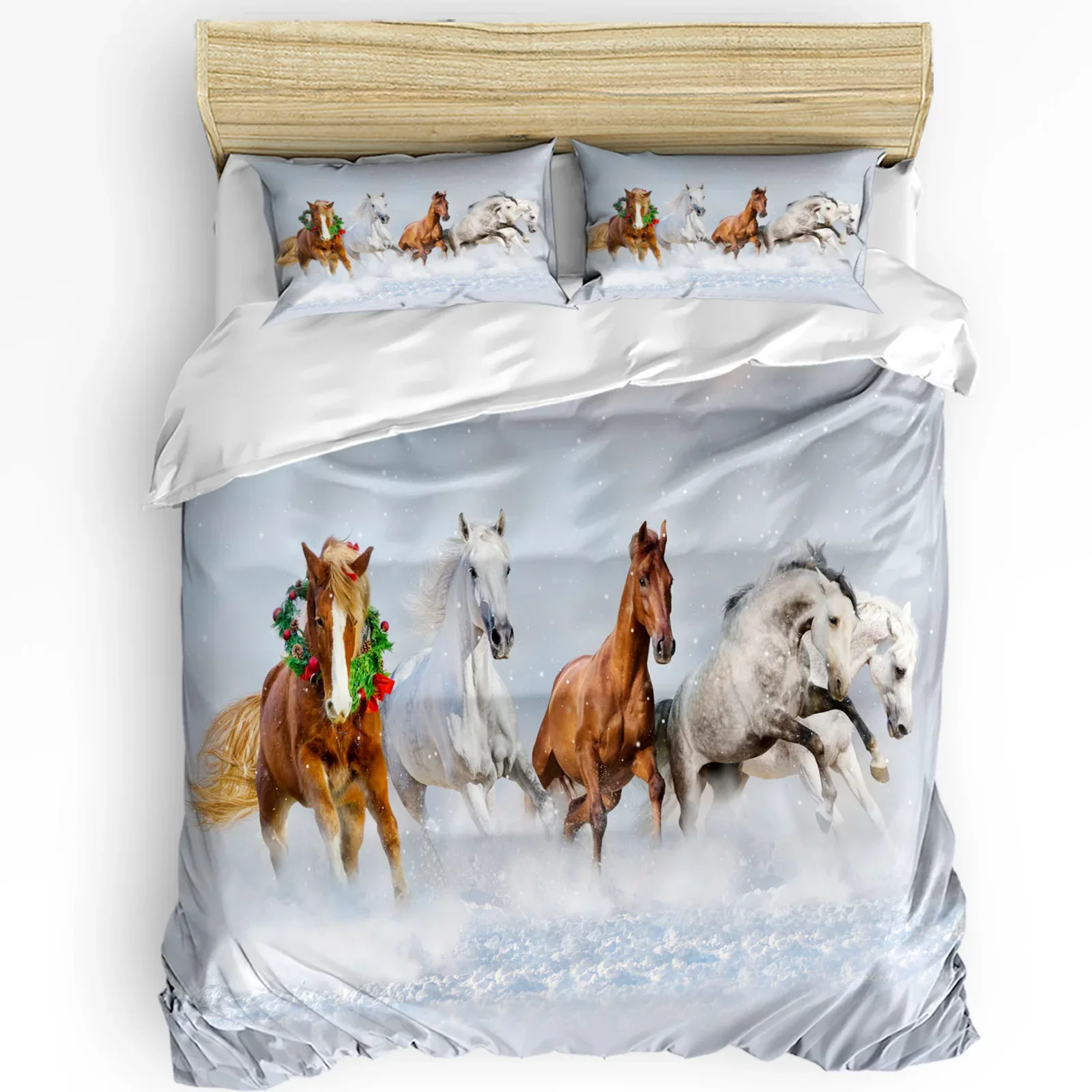 

Animal Steed River Running Horse 3pcs Bedding Set For Bedroom Double Bed Home Textile Duvet Cover Quilt Cover Pillowcase