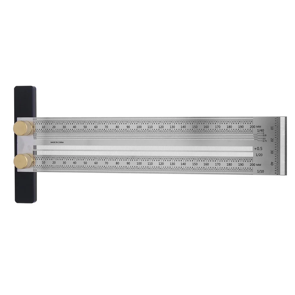 Stainless Steel T Type Hole Ruler Scribing Gauge Woodworking Marking Tool with Automatic Pencil Scriber Ruler Scribing Gauge