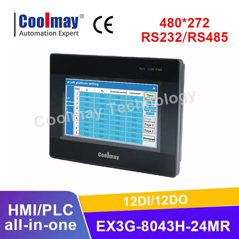 

Coolmay Newly 4.3 inch HMI PLC Combo support 24DI 20DO Relay output RS232 RS485 stepper motor controller for automation control