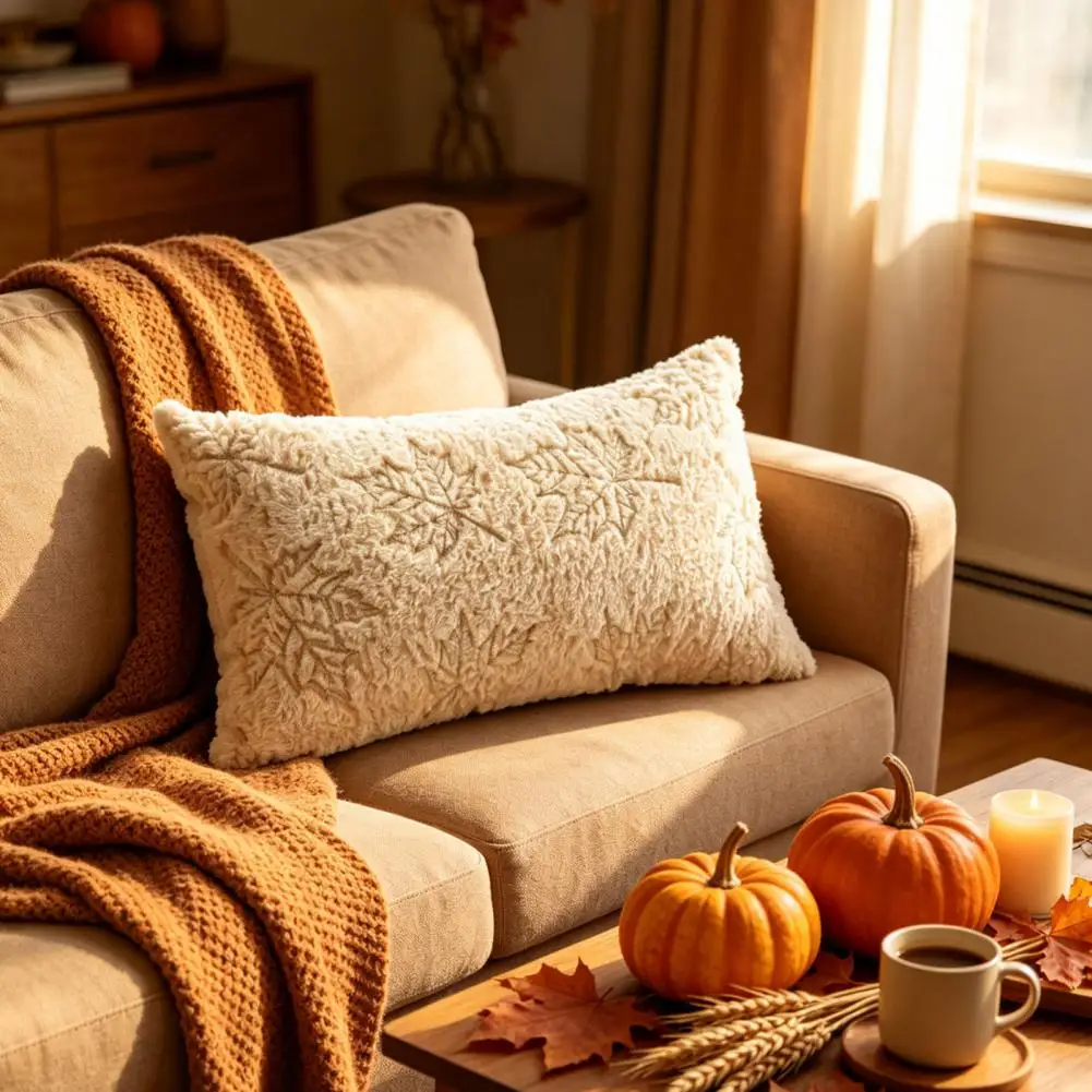 Soft Pillow Cases Fall Plush Cushion Cover Pumpkin Embroidery Throw Pillow Maple Autumn Farmhouse Cushion Case for Thanksgiving