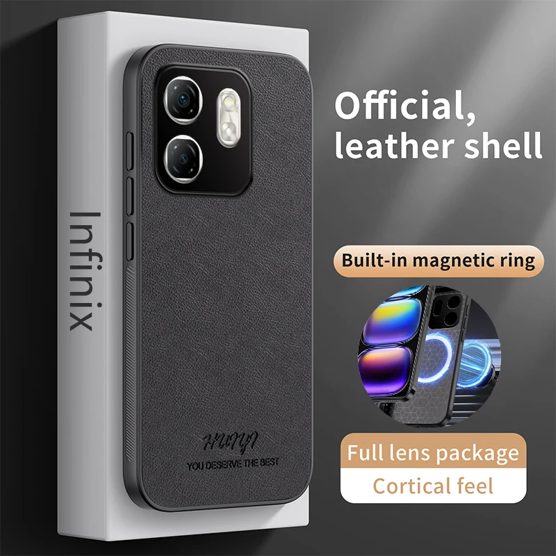 

Leather Case for Infinix Smart 9 Hot 50i Car Magnetic Holder Silicone Phone Cover InfinixHot50i InfinixSmart9 X6531 X6531B X6532