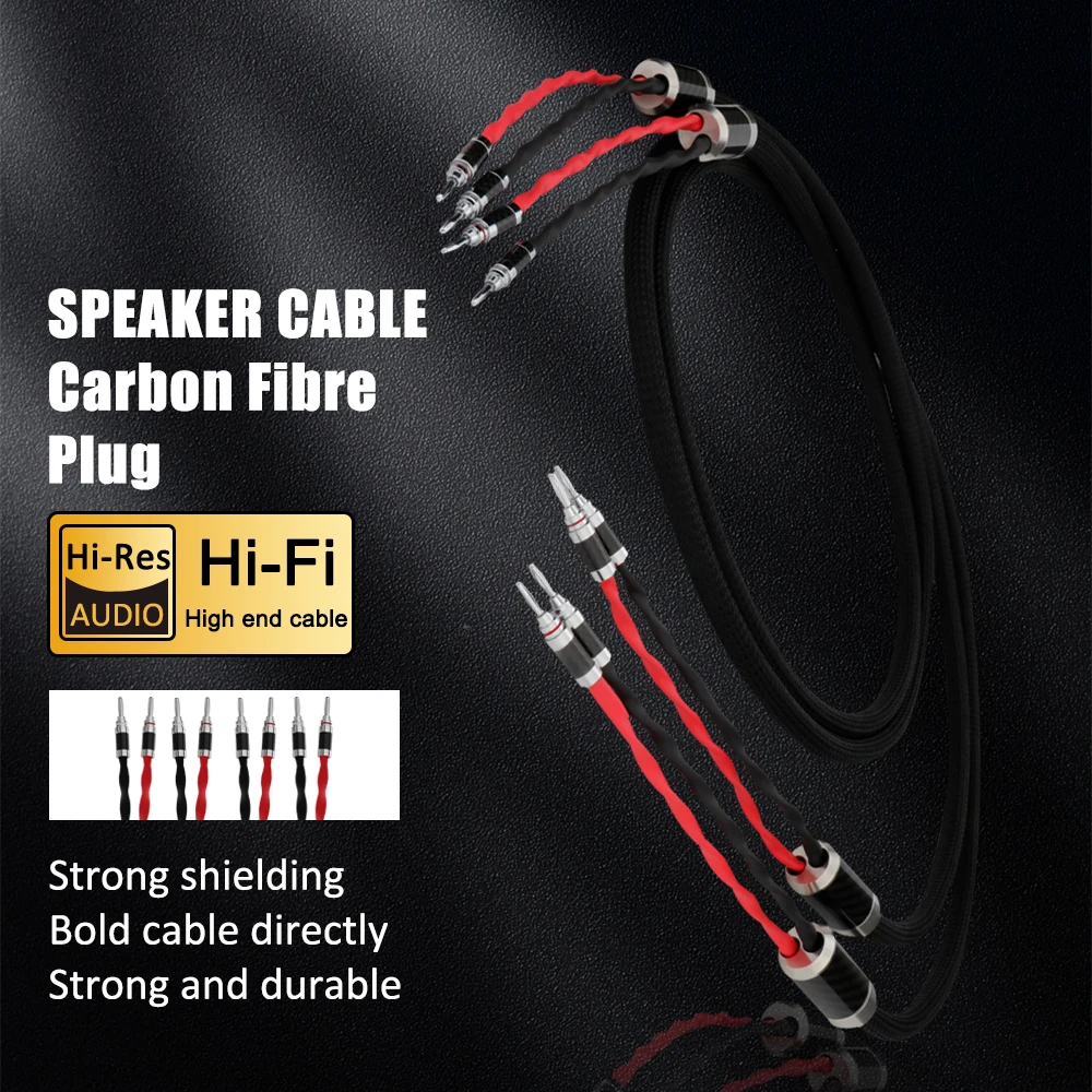 Preffair-OCC Prata Banhado Cabo Do Altifalante, Fibra De Carbono, Ródio Banhado Banana Plug, Alta Qualidade para Amplificadores