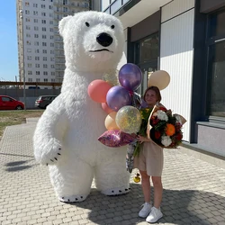 2.6M Giant Furry Polar Bear Inflatable Costume Funny Polar Bear Mascot Costume Party Cosplay Plush Doll Inflated Mascot Costume