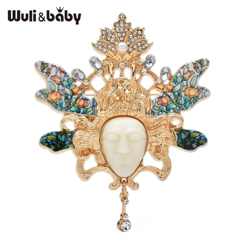 Wuli & baby retro floresta elf rosto broches para mulheres senhora esmalte encantador personagem dos desenhos animados festa casual broche pinos presentes