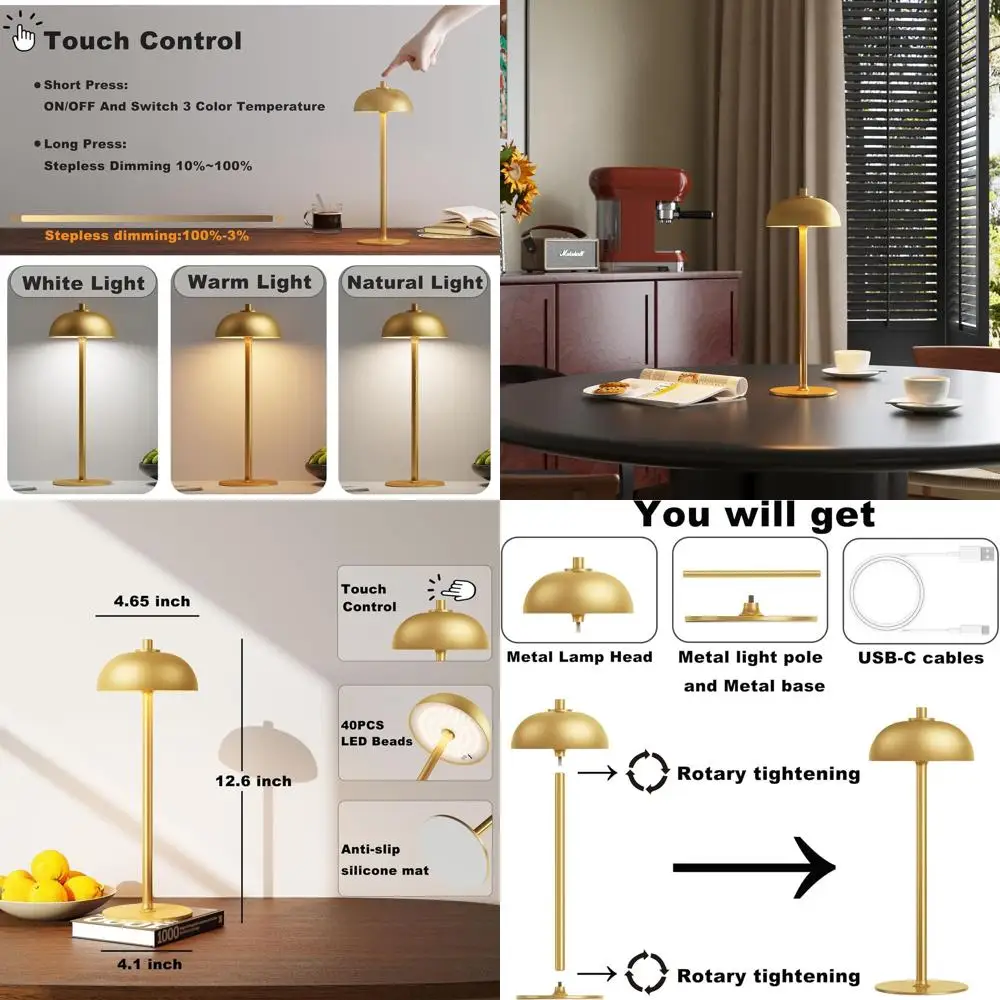 

2-Pack 5000mAh Rechargeable LED Table Lamp with 3 Color Modes and Dimming for Home, Patio, and Dining