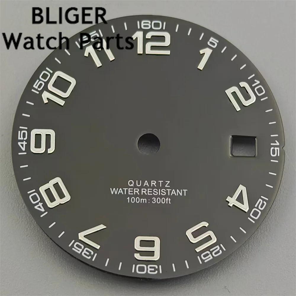 BLIGER 29mm Quartz Watch Dial Black White Blue Dial Green Luminous Fit RONDA 515 Quartz Movement