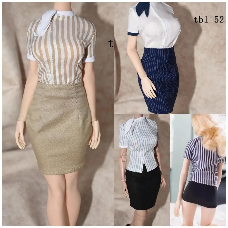 1/6 Scale Striped Slim Shirt Bag Hip Short Skirt Dress Stewardess Uniform Clothes Model for 12