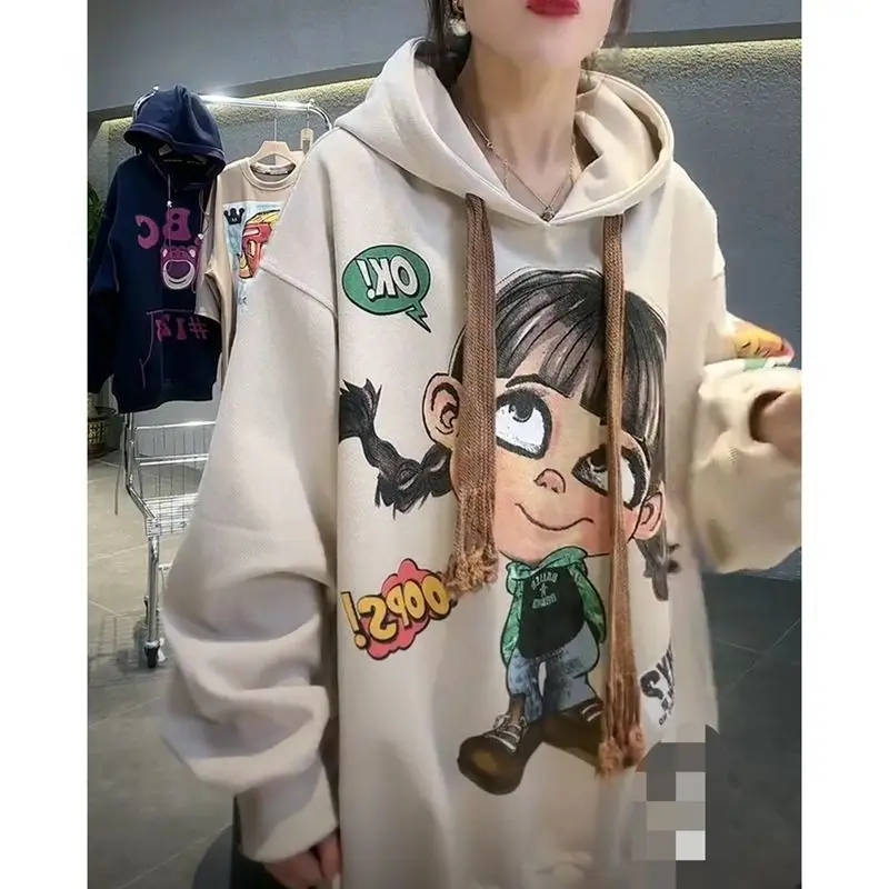 

Fat MM Extra Large Size 300 Pounds Medium and Long Version Cartoon Cute Girl Hooded Sweatshirt Female Autumn Student Loose Top