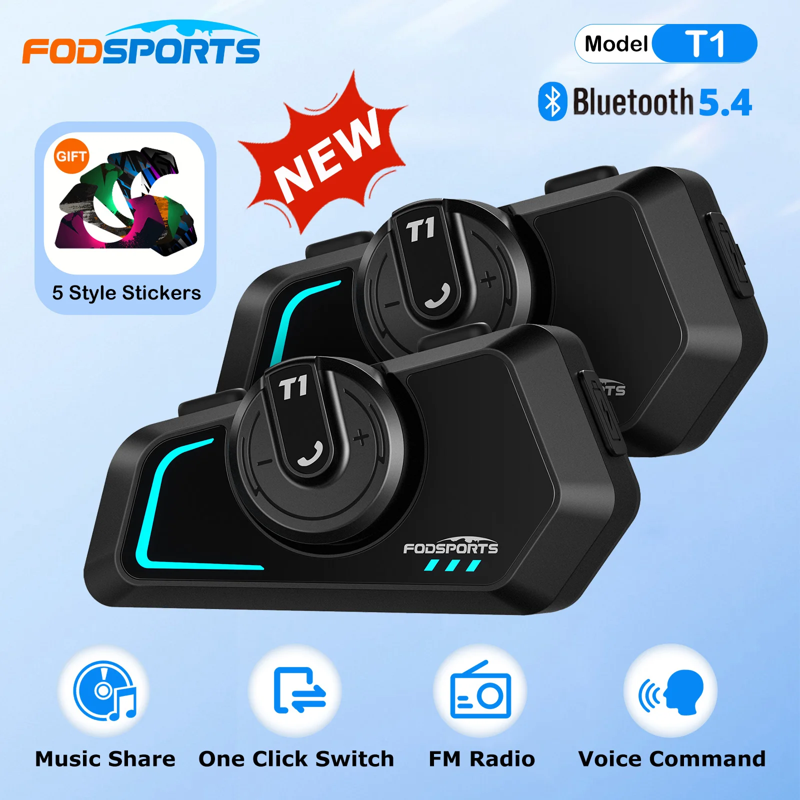 2 шт., гарнитура для шлема Fodsports T1, BT5.4, мотоциклетный домофон, отбеливающие колонки, мотопереговорный телефон, 1000 м, музыкальное разрешение, FM-радио 2 шт., гарнитура для шлема Fodsports T1, BT5.4, мотоциклетный домофон, отбеливающие колонки, мотопереговорный телефон, 1000 м, музыкальное разрешение, FM-радио