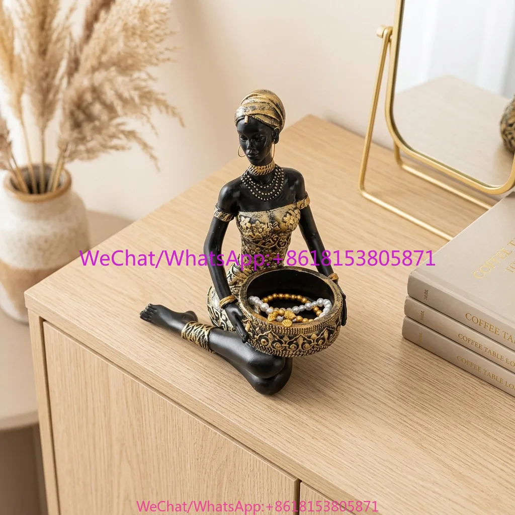 Nordic style retro elegant style black figure light luxury resin flower basket home decoration