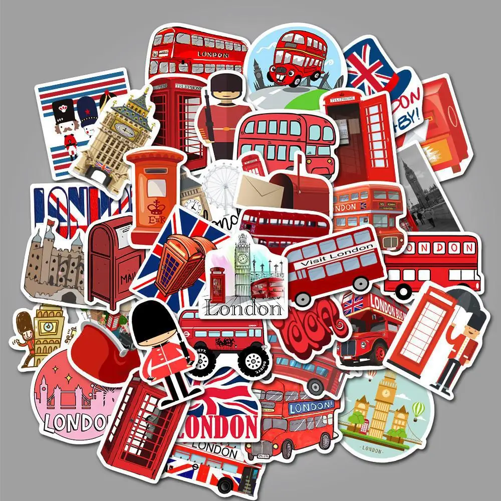 10/30/50Pcs Cartoon of London Red Bus Telephone Booth graffiti stickers For Snowboard Laptop Luggage Car Fridge DIY Styling Viny