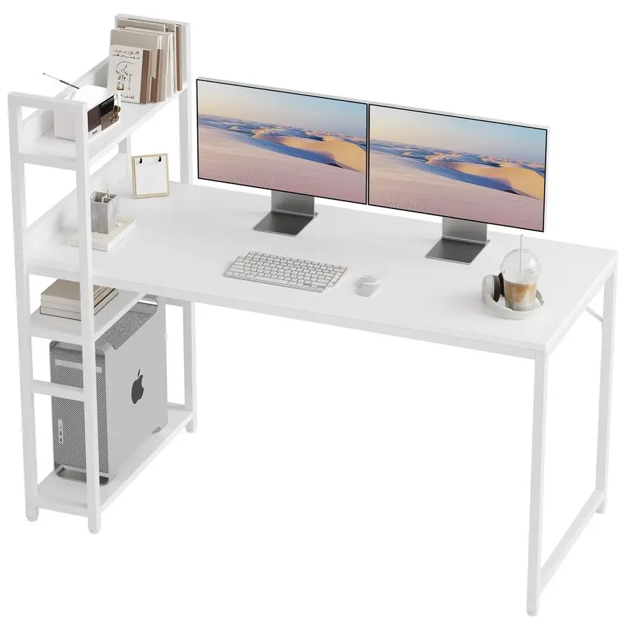 

Computer Desk 47 inch with Storage Shelves Study Writing Table for Home Office,Modern Simple Style, Elegant White