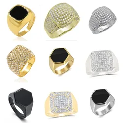 New 2024 Unisex Ring Gold Silver Gloss Geometric Width Stamp Square Finger Punk Style Classic Retro Fashion Jewelry Party Luxury