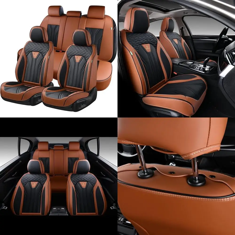 

Leather Seat Covers, Seat Covers Full Set, Car Seat Protectors 5 Seats,Automotive Seat Covers Fit for Most Cars Trucks-Brown&Bla