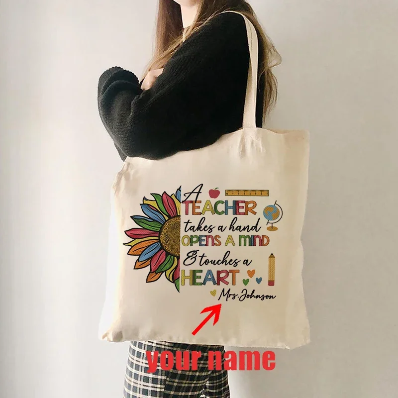 Customized Teacher Name Personalized Teacher Thank You Gift Back To School Birthday Gift Large Capacity Storage Shopping Bag