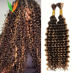 V Beauty Highlight 4/27 Boho Braiding Hair Bulk Deep Wave Hair Bundles No Weft for Boho Braiding