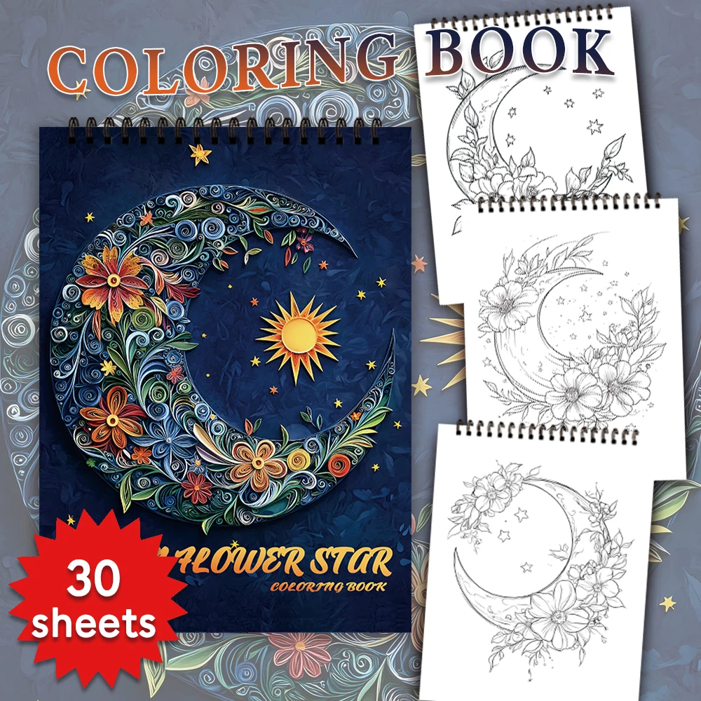 Spiral Colouring Book 30 Sheets 11.2x 8.3 inches 100gsm Thick Paper, For Relief, Anxiety, Perfect for Many Holiday Gifts