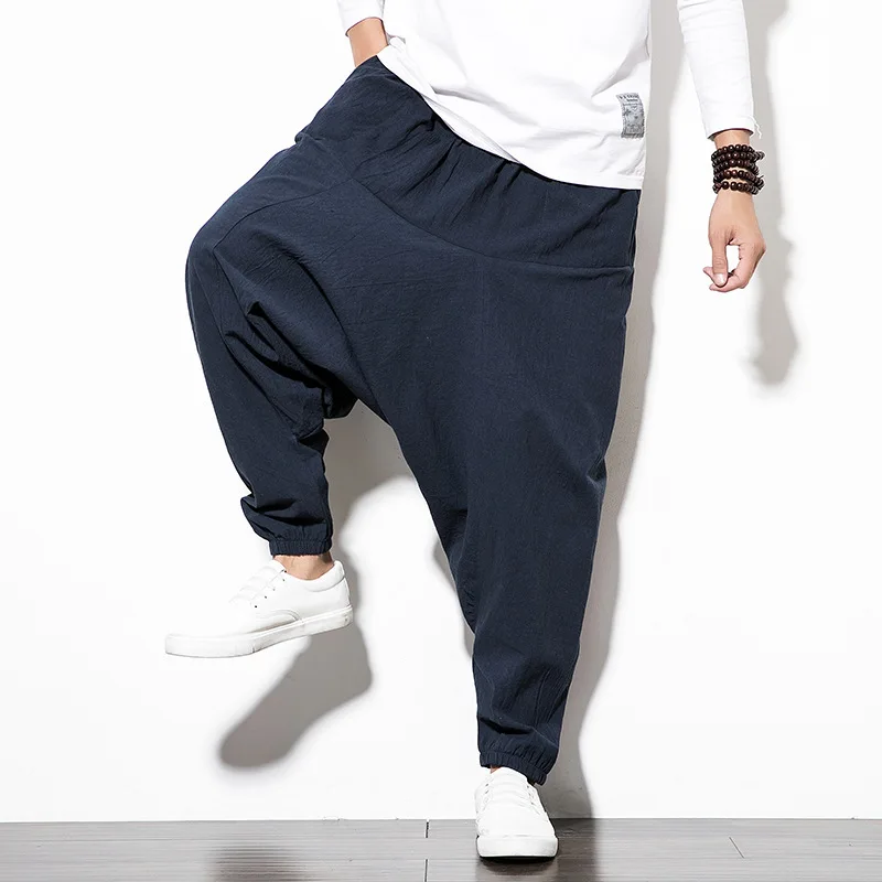 

2023 Men's Linen Men's and Women's Harun Casual Baggy Pants Large Crotch Pants Large Size Loose Hanging Crotch Pants