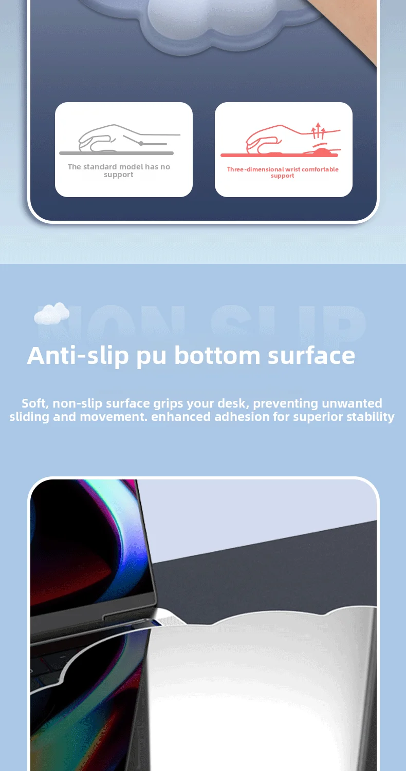 Gradient Cloud Handgelenkauflage aus Memory-Schaum Silikon-Schreibtischunterlage für Büro und Gaming 10 Farboptionen Einzelnes Tastatur-Set – Detail 6