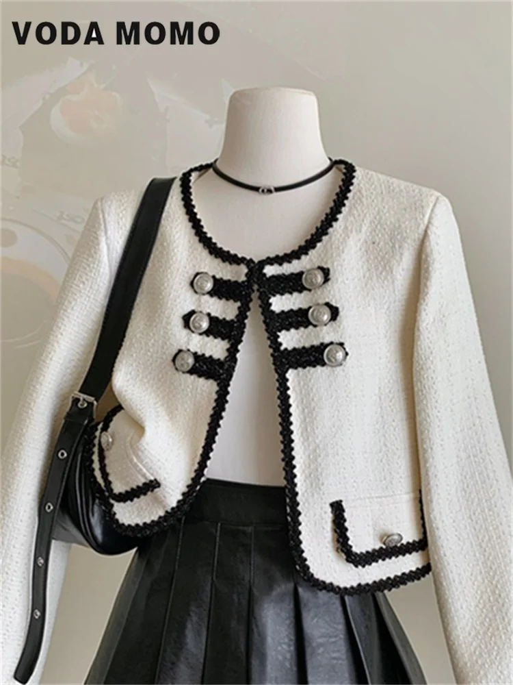 

2023 Autumn Winter Long Sleeve Streetwear Vintage Elegant Knitwear Coats Stylish Chic Knitted Cardigan Sweater Women Crop Tops