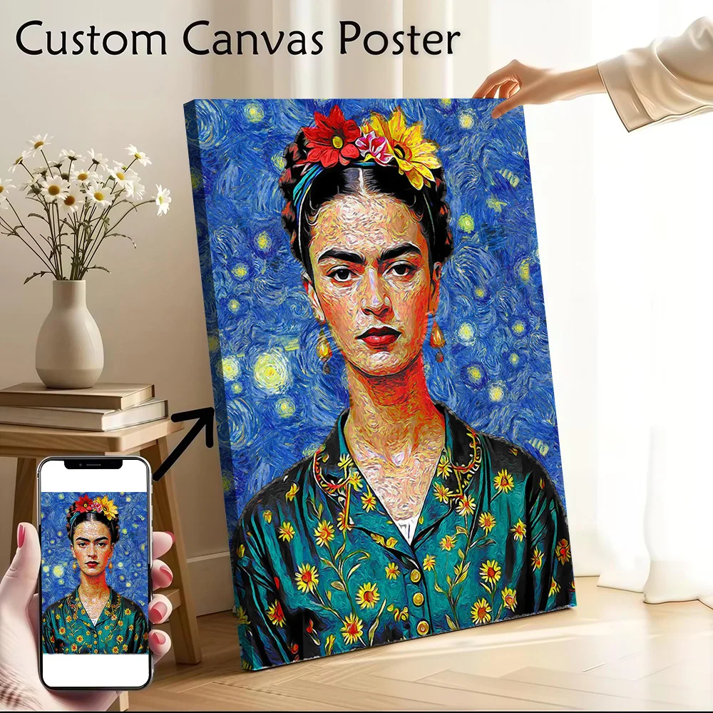 Frida Kahlo Portrait in Van Gogh Style Canvas Wall Arts Poster Customizable Pictures Printing for Room Decorative Paintings Art