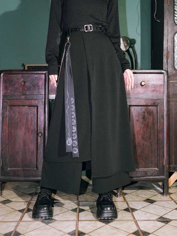

New Chinese Style National Style Han Elements Black Culotte Montage Loose And Comfortable Thin Wide Leg Pants Pants Pantalon