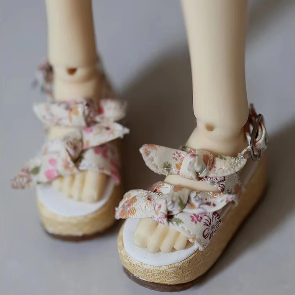 

D01-P128 children handmade toy 1/3 1/4 Doll Accessories BJD/SD doll shoes Red floral cake sandals 1pair