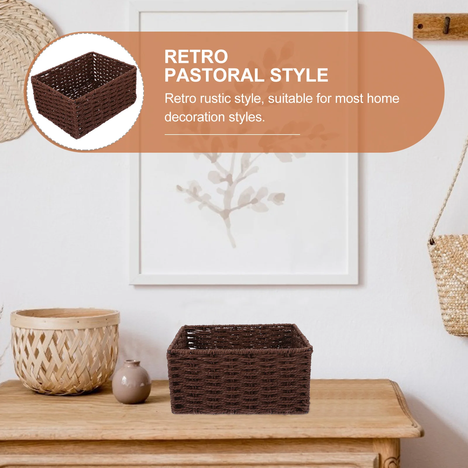 

1pc Woven Storage Basket Paper Rope Sundries Organizer Desk Table Bin For Keys Snacks Cosmetics Multipurpose Lightweight