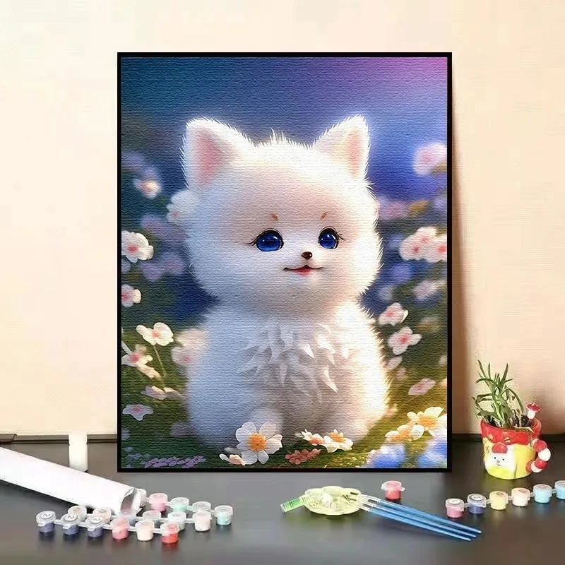 Cute dog digital oil painting fill color D girl birthday handmade painting department decorative painting