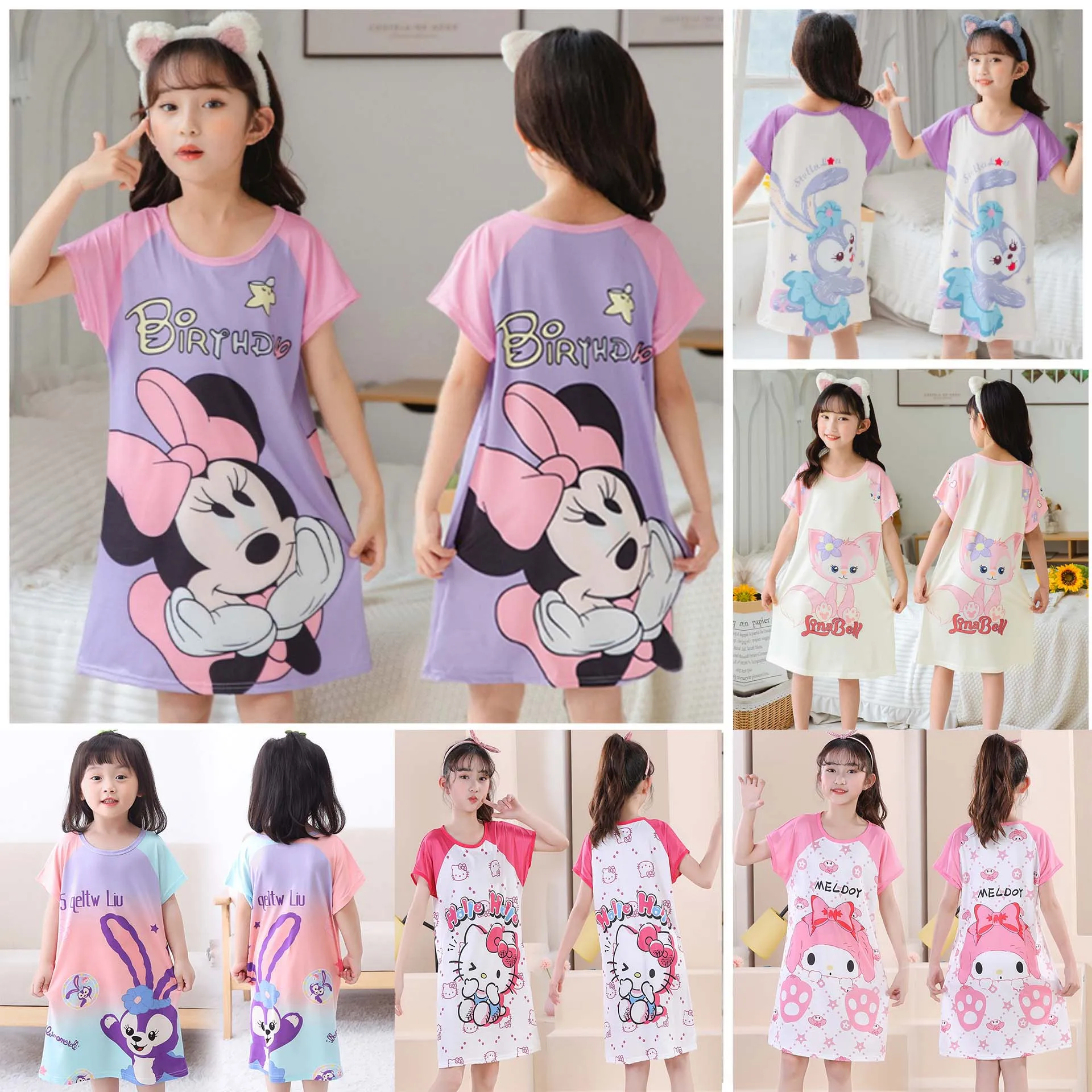 

Cute Kids Pajamas Sleep Dresses for Children Girls Short Sleeve Cartoon Nightgowns Minnie Disney Nightdress Sleepwear for Summer