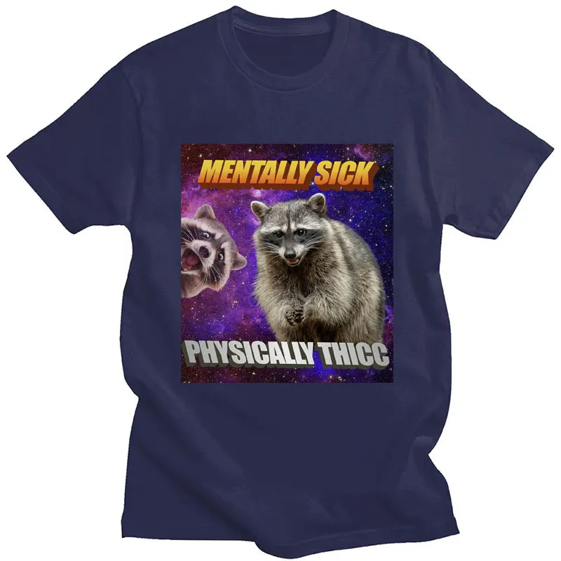 Mentally Sick Physically Thicc Raccoon Meme T Shirt Humor Opossum Loose T-shirt Men's Women's Fashion Cotton Streetwear Y2K Tops