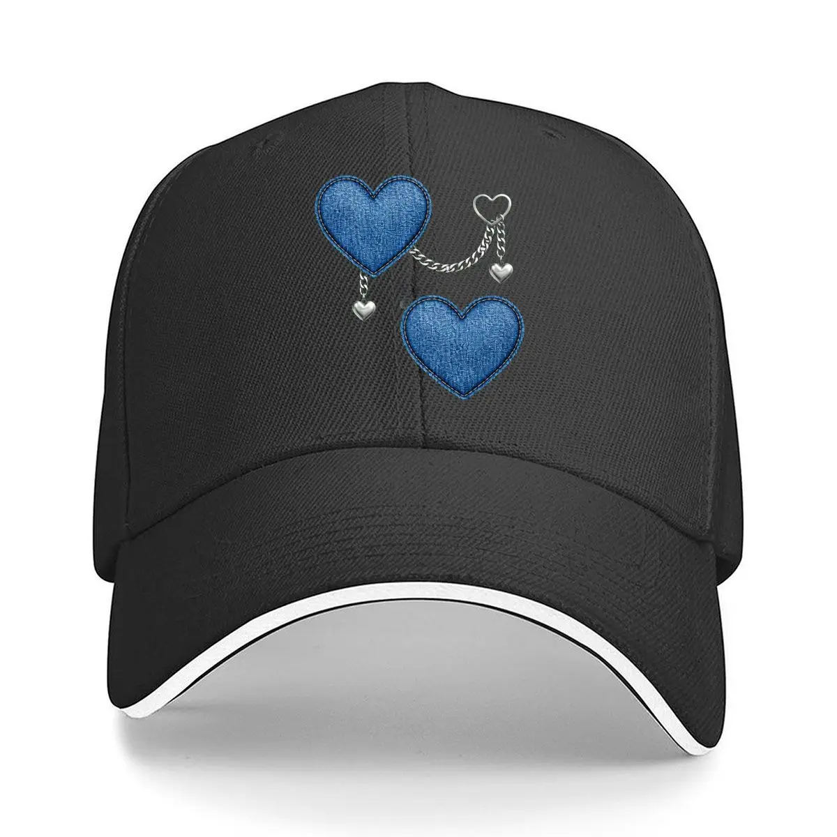 Blue Heart Chain Silver Heart Charms Graphic Hip Hop hat Fashion Outdoor Sports Sandwich Baseball Cap