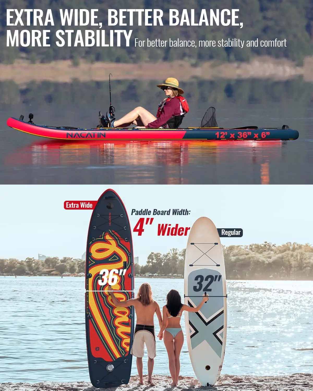 12' Extra Large Inflatable Stand Up Paddle Board with Seat, Wide 36