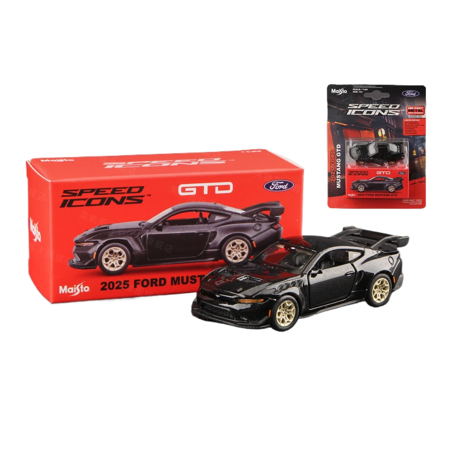 Maisto 1:64 Die-cast automodel 2025 Ford Mustang GTD, model van gegoten metaal met rubberen banden, luxe hangende kaartverpakking, verjaardagscadeau
