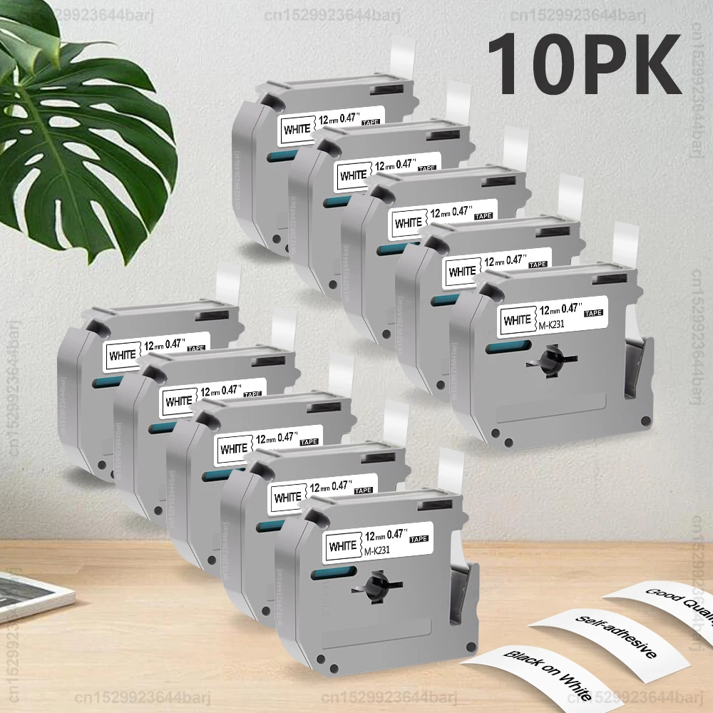 10PK MK-231 Label Tape Black on White Compatible For Brother MK231 MK 231 131 12mm Label Cartridge for P Touch PT-70 Label Maker