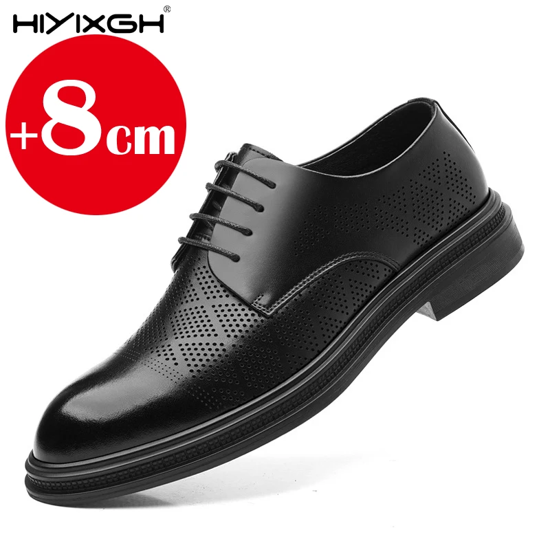 Breathable Summer Elevator Shoes Men Dress Shoes 3/6/8cm Men Formal Shoes Classic Business Hollow Men Oxfords Footwear Suit Shoe