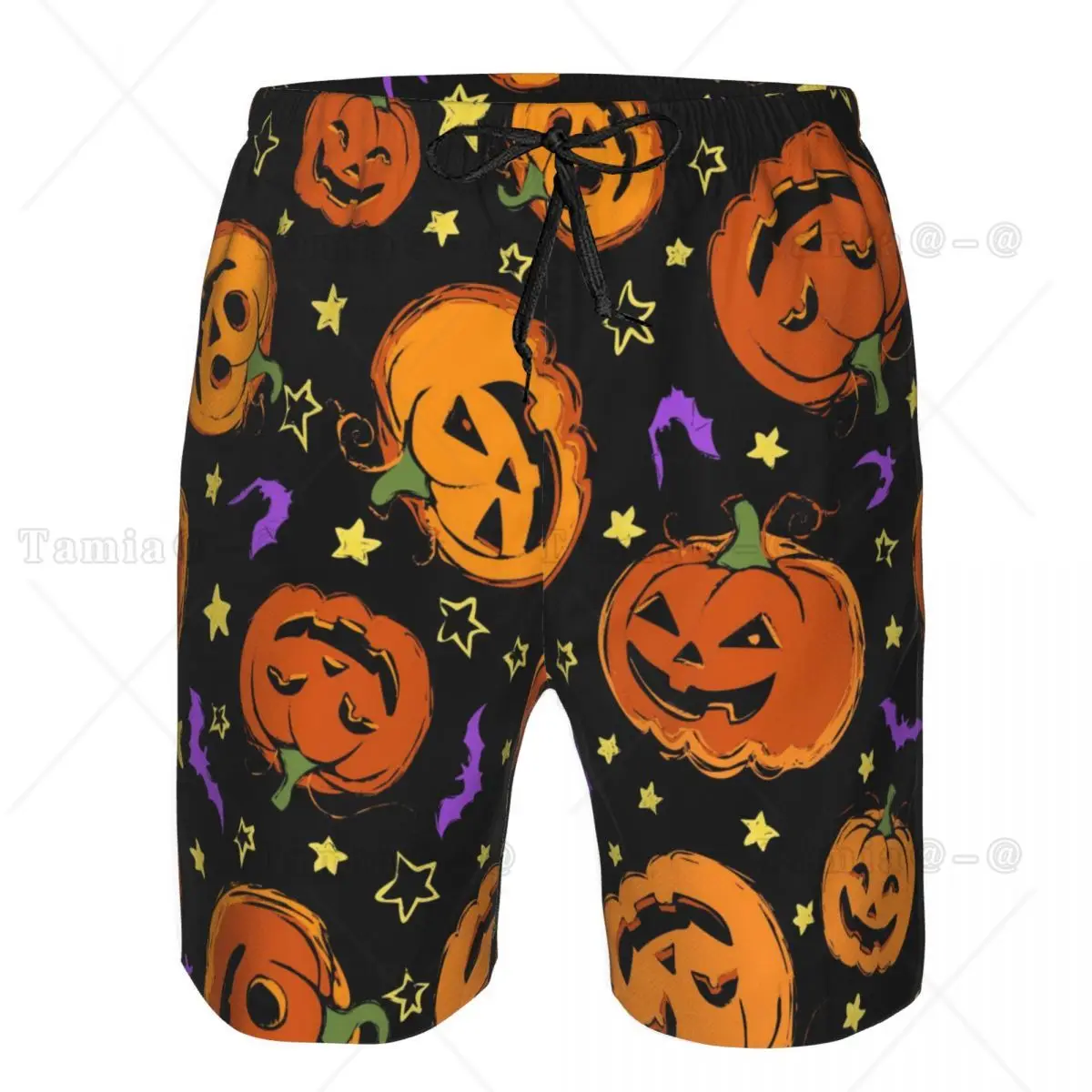 Mens Swimwear Swim Short Trunk Halloween Pumpkins And Yellow Stars Beach Board Shorts Swimming Surffing shorts