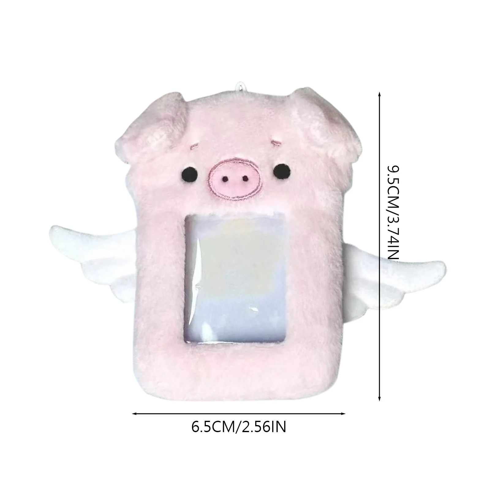 Plush Angel Pig Card Holder 3 Inch Soft Fuzzy PVC Window Student ID Bus Card Protective Case with Metal Ring