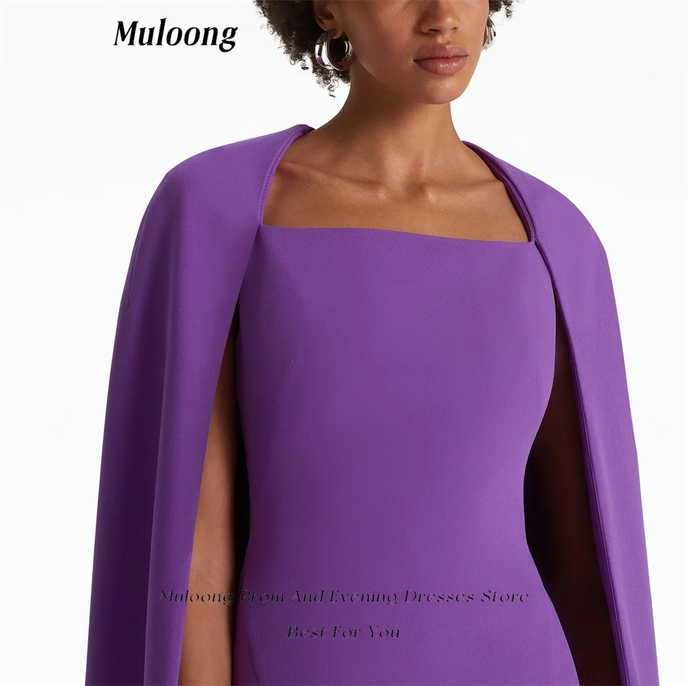 Muloong Lilac Mermaid Gown Straight Neck Gown with Caped Back Party Dresses Floor Length Evening Dress Haute Couture Dress