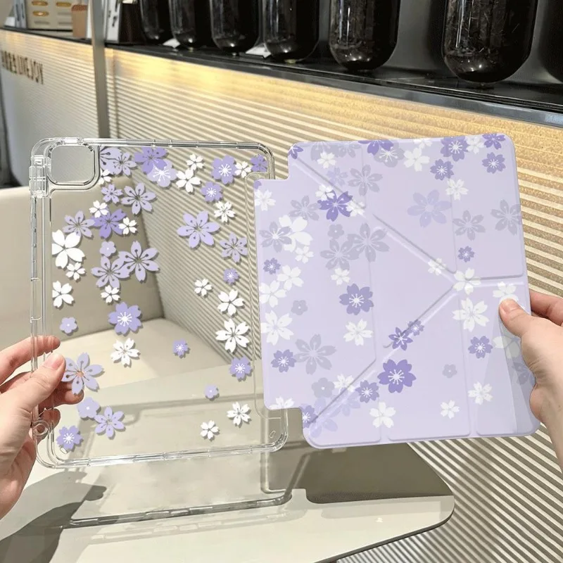 Purple Flower 3+Y Folded Case for IPad Pro 11 Case Air 4/5 10.9 10th A16 2025 11th 10.2 7/8/9th Air11/13 12.9 Air3 10.5 Pro 13