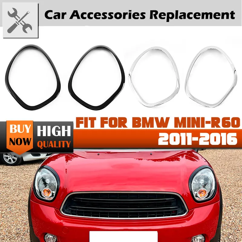 

Headlight Trim Ring Bezel Fit For MINI R60 Cooper Countryman 2011-16 Glossy Black/Chrome Surround Cover 51139801573,51139801574