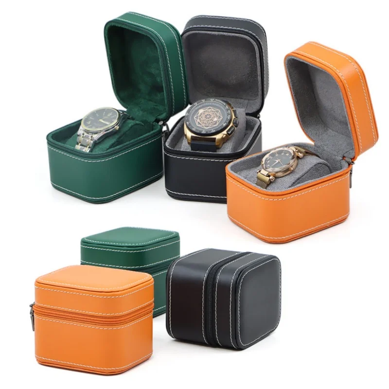 PU Leather Watch Travel Case - Single Square Box With Removable Cushion Jewelry Storage Organizer Portable